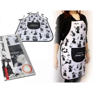 Fekete macskás konyhai kötény díszdobozban - 77x59 cm 128404425 - Kötény