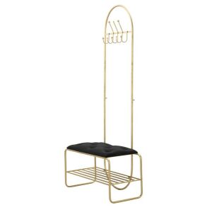 Arany fém előszobapad fekete bársony ülőfelülettel és cipőtartóval - Előszoba garnitúra