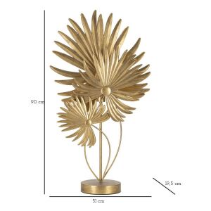 Arany fém asztali lámpa kerek talppal és levelek által inspirált mintával, 51x19,5x90 cm - Lámpa & Világítás