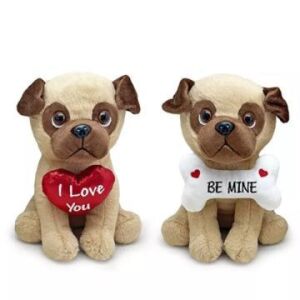 Mopsz plüssfigura felirattal, 20 cm - többféle