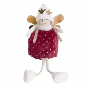 Angyalka decorațiune roșie de Crăciun cu aripi aurii și căciulă albă, 20 cm - Crăciun