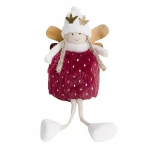 Angyalka decorațiune roșie de Crăciun cu aripi aurii și căciulă albă, 20 cm