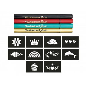 Set de tatuaje temporar BUKI Professional Studio, include 4 stilouri și 10 șabloane - Tatuaje temporare