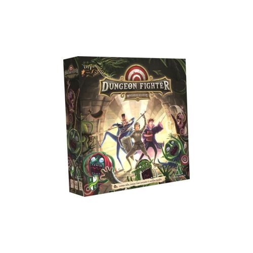 Dungeon Fighter társasjáték doboza, vicces illusztrációval a karakterekről, akik szörnyekkel harcolnak - Delta Vision