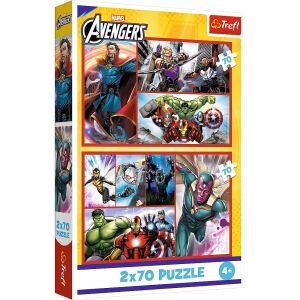 Trefl Puzzle Avengers 2x70 elementów pudełko widok pod kątem - Trefl Puzzle