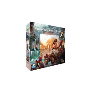 A Birodalom Alkonya társasjáték doboza, egy lovon ülő nővel egy város előtt - Gémklub