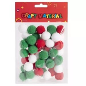 48 pachete de pompoane de 2 cm roșii, verzi și albe, material pentru artizanat - Crăciun