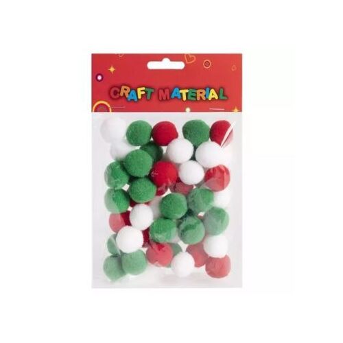 48 Stück 2 cm rote, grüne und weiße Pompons, Bastelmaterial