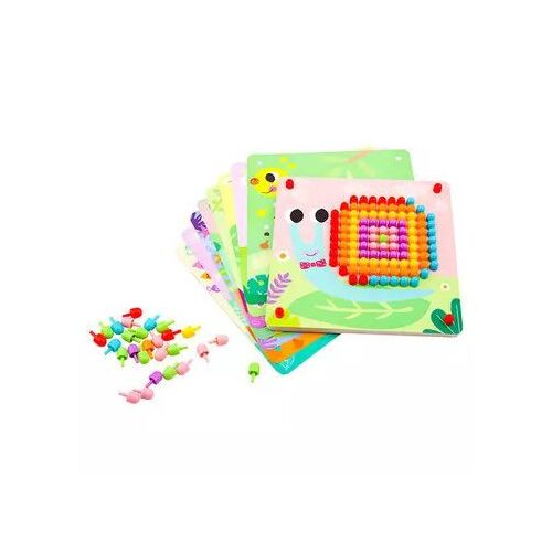 Tooky Toy Joc de puzzle cu știfturi Animale, 12 modele de animale, 222 știfturi colorate, tablă de lemn, jucărie educativă pentru copii