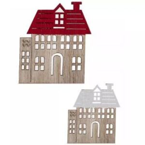 12 Stück Holzhaus-Weihnachtsbaumschmuck, rot und weiß, 3 x 4,5 cm - Weihnachten