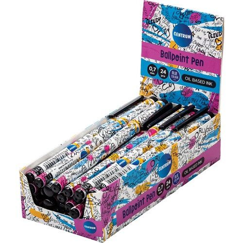 Centrum 0,7 mm-es kék golyóstoll 24-es csomagban, olaj alapú tintával, divatos utcai művészeti mintával