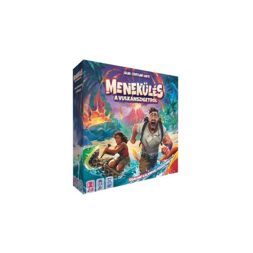 Menekülés a vulkánszigetről társasjáték doboz, menekülés a vulkáni szigetről, családi játék, kalandjáték, társasjáték gyerekeknek