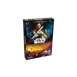 Star Wars: A klónok háborúja társasjáték doboz illusztrációja, rajta Obi-Wan Kenobi, Yoda és Anakin Skywalker karakterekkel - Gémklub