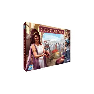 Concordia társasjáték doboza, egy lila ruhás nővel és egy római piaccal - Gémklub