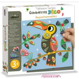 CreaLign Újrahasználható matricázós képek - Madarak, szórakoztató és oktató játék 3 éves kortól. A készlet 5 képet és 201 áthelyezhető matricát tartalmaz. - Crealign