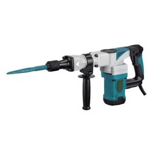 Młot udarowy THO LUX M-0835max, widok 3/4, pokazujący niebiesko-czarny design, uchwyt i dłuto - Dłuto i młot wyburzeniowy