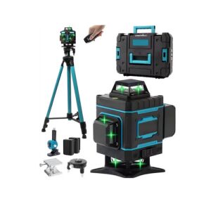 THO LUX 4D laserová vodováha, 16 línií, 4 roviny, 360° pokrytie, zelený laser, samonivelačná, IP54, s diaľkovým ovládaním, 2 batérie, statív, príslušenstvo, prenosný kufrík - Laserové hladinomery