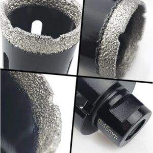 Detailný záber na 45 mm diamantový vrták, súčasť 6-dielnej sady na vŕtanie otvorov do keramiky, dlaždíc, skla a terakoty. - Príslušenstvo k vŕtačkám a skrutkovačom