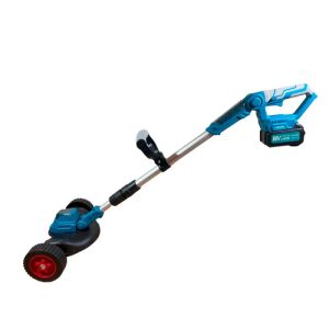 Podkaszarka akumulatorowa Hayami HA-1030B z kołami i akumulatorem 88V, widok pod kątem - Piła ukosowa i obrzynarka