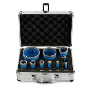 Diamant-Lochsäge-Set im Koffer, 10 Stück, 6-68 mm, zum Bohren von Löchern in Keramik, Fliesen, Glas und Terrakotta - Kreisschneider & Lochsägen