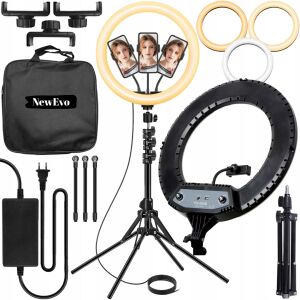 Lampa Circulara Make up Profesionala, NewEvo, Ring Light 43 CM, Putere 24W si 540 Lumeni, cu Lumina Calda Neutra si Rece Tip Inel, cu Trepied 210cm, Geanta Depozitare, Pentru Poze Perfecte 136190782 - Lumini LED rotunde și lămpi rotunde