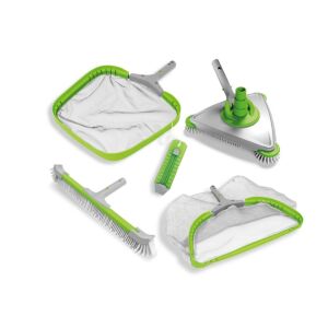 Marimex Premium föld feletti medencetisztító készlet, tartalmaz vákuumos szívófejet forgókefékkel, falmosó kefét, aljzattisztító hálót, felszíni hálót és hőmérőt akasztópánttal - Kézi tisztító eszköz