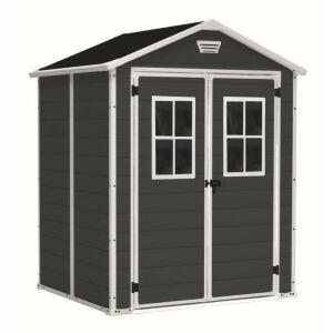 Keter Manor 6 x 5 DD kerti tároló, sötétszürke színben, dupla ajtókkal és ablakokkal - Keter