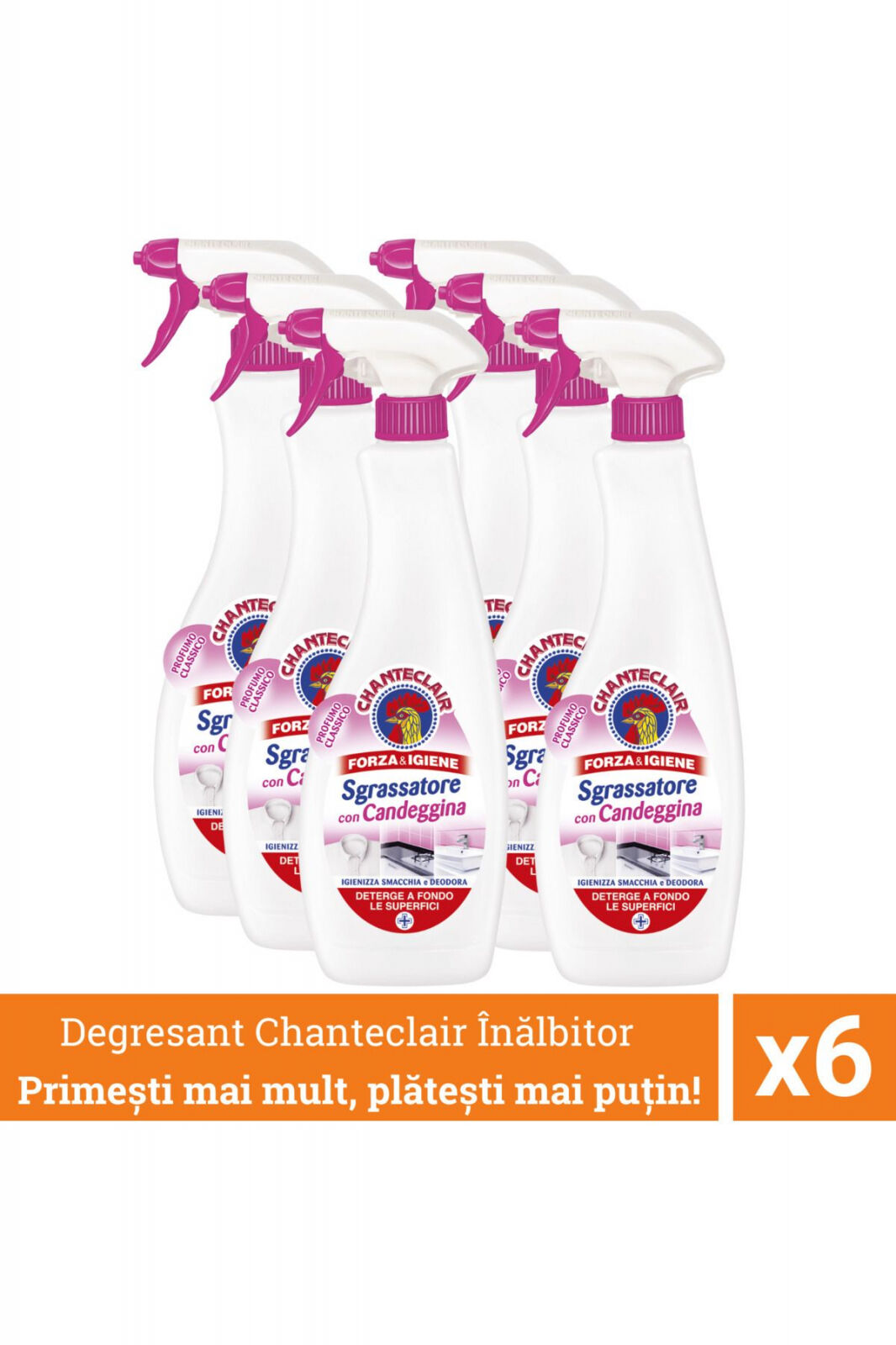 Pakiet promocyjny 6 x Chanteclair Uniwersalny odtłuszczacz z wybielaczem, Candeggina, Chlor, Spray, 600 ml