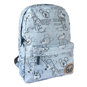 Cerda Mickey Mouse Rucksack mit Fronttasche, blaues Jeans-Design, zeigt die Details des Rucksacks - Cerdá