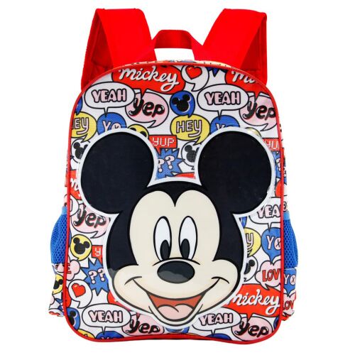 Mickey Mouse Yeah hátizsák, piros színű, rajta Mickey egér képe és beszédbuborékok, gyerekeknek - Karactermania