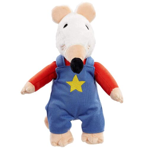 Maisy egér plüssjáték, 24 cm, fehér plüss, piros póló, kék nadrág, sárga csillag, elülső nézet - Plüssjáték