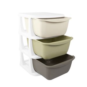 3-szufladowa jednostka do przechowywania, biały plastik, beżowy, zielony, szary szuflady, przechowywanie zabawek dla dzieci, organizer - Półka i organizer do przechowywania zabawek