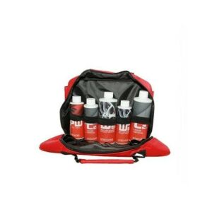 Gtechniq Large Kit Bag, červená taška na detaily, otvorená, zobrazujúca vnútro s fľašami - Gtechniq