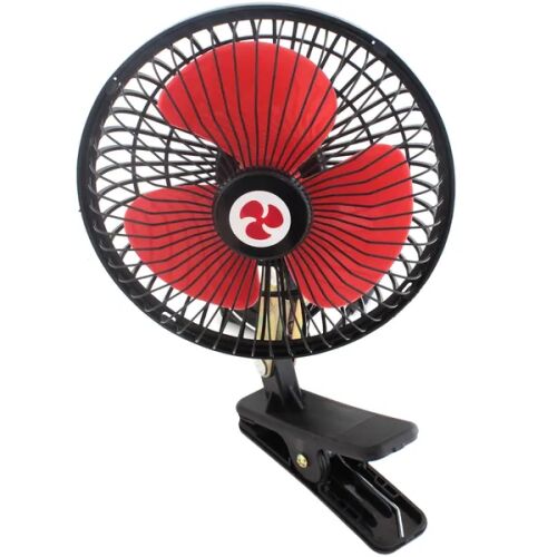Autós csíptetős ventilátor piros lapátokkal, 12V szivargyújtós táplálás - Autós ventilátor