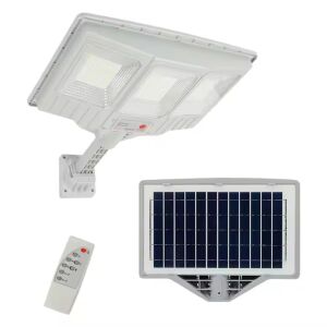 JG-703 napelemes utcai lámpa távirányítóval, 3 tárcsa, 108 LED, 6000K, 10000lm, IP67, mozgásérzékelővel, szürke - Napelemes lámpa
