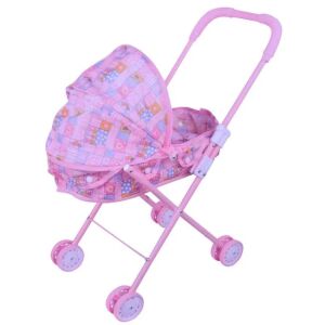 Babakocsi, fém és műanyag, 53cm, rózsaszín, rózsaszín