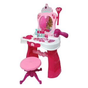 WC-asztal tükörrel és 16 tartozékkal, hanggal és fényekkel, 3 éves kortól, műanyag, 44x28x67cm, rózsaszín, rózsaszín