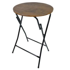 Összecsukható kerek asztal, barna, MDF lap és fémkeret, Ø44.5x65.5 cm