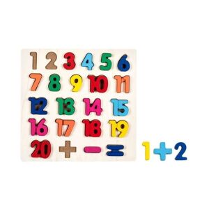 Puzzle din lemn cu numere pentru copii, numere de la 1 la 20 și simboluri matematice, 23 de piese, arătând cum se folosește puzzle-ul - Puzzle pentru copii