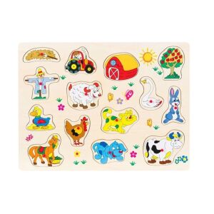 Puzzle din lemn cu animale de la fermă pentru copii, 14 piese, 40x30 cm - Puzzle pentru copii