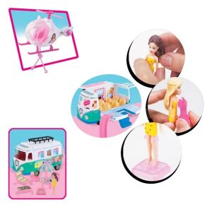 Zestaw do zabawy Bus Friends z furgonetką, helikopterem, lalką i akcesoriami, wielokolorowy - Akcesoria dla lalek