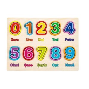 Puzzle din lemn cu numere pentru copii mici, cu numerele 0-9 cu etichete în limba română, excelent pentru învățarea numerelor și a culorilor - Puzzle pentru copii