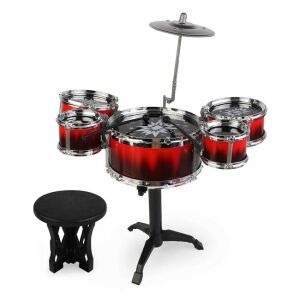Gyermek dobfelszerelés, 6 darabos, üléssel és dobverővel, interaktív hangszer