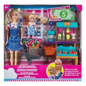 Babamodell babával a szupermarketben, tartozékokkal együtt, 3+ éves kortól, 33x7x33cm, több színű