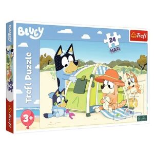 Puzzle Bluey Maxi s 24 dielikmi, zobrazujúce Bluey a jej rodinu na kempovaní na pláži - Puzzle