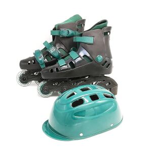 Görkorcsolya szett térd- és könyökvédőkkel, sisakkal, bójákkal, zöld színben 128448890 - Görkorcsolyázás