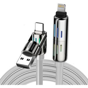 BlitzWolf BW-HDC6 4 az 1-ben USB-C/USB-A - USB-C/Lightning kábel, 1,2m, 240W, RGB szürke (BW-HDC6 Grey) 128452036 - Lightning kábel