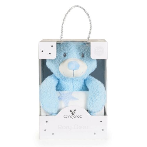 Cangaroo Rory Bear plüss játék takaróval, kék, csomagolásban - Moni