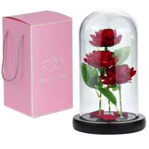Ewige Rose im Glas mit LED-Licht - Rot/Grün - 3 Rosen LOVE03 128467750 - Kunst & Hobby