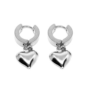 Nemesacél 3D szív fülbevaló, ezüst színű